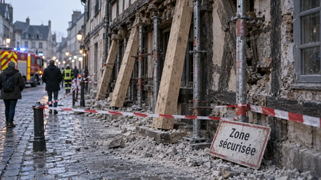Angers : une façade fragilisée sécurisée rue Baudrière