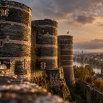 Kasteel van Angers : tours du château d’Angers au coucher du soleil