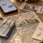 Sortir à Angers ce week-end : billet, carte et agenda sur une table, café et smartphone